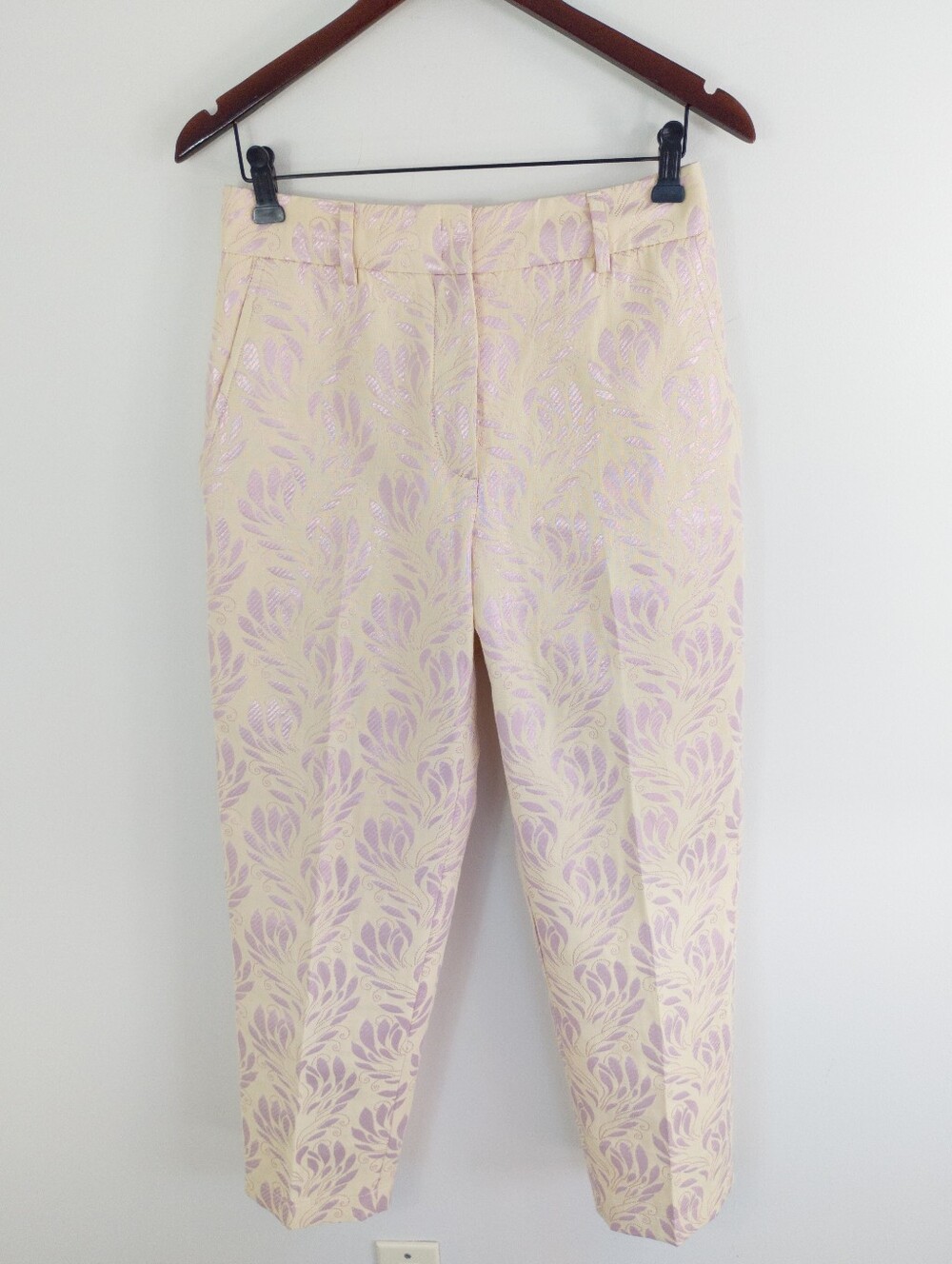 Seventy Venezia Pastel Pink Gold Floral Jacquard Ankle Pants It 42 US 6